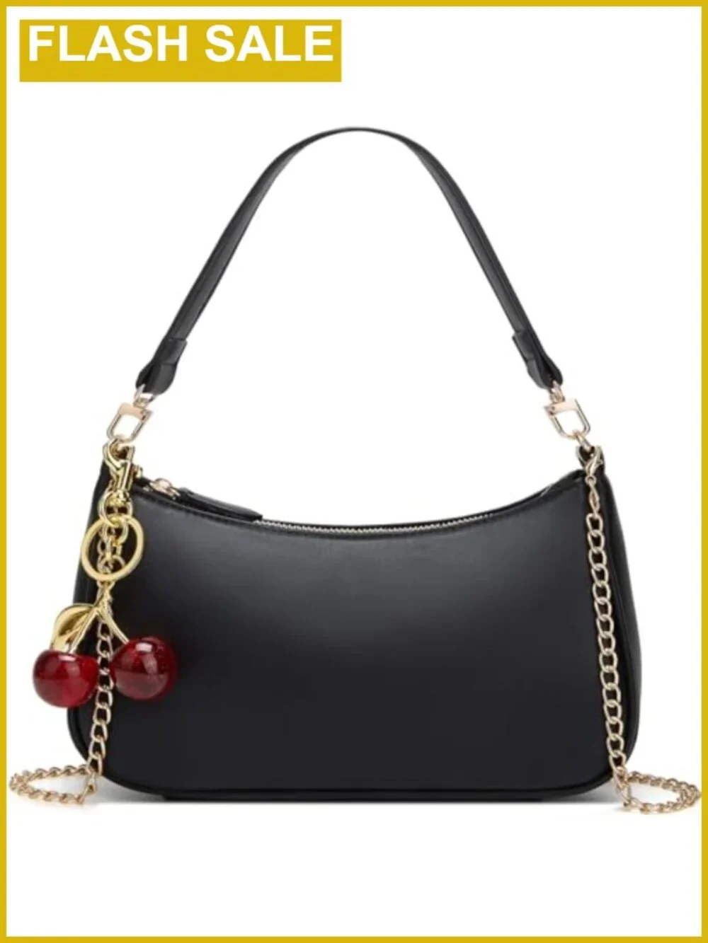 PU Leather Hobo Shoulder Bag with Cherry Charm Removable Straps